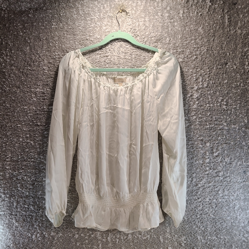 Michael Michael Kors White Off Shoulder Peplum Top Blouse Shirt Small Polyester